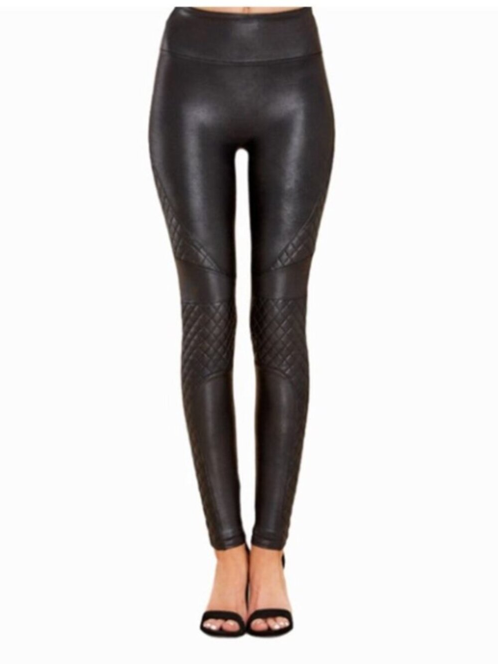 Spanx Quilted Faux Leather Leggings Black - Size Medium